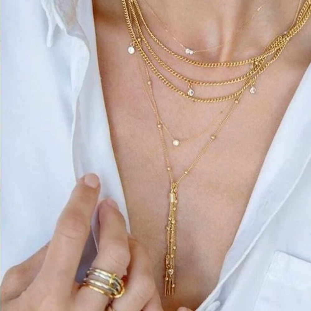Ettika Rachel Zoe Chloe Gold Tassel layered necklace New